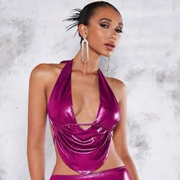 Magenta Metallic Halter Top NWT Size S - Picture 1 of 14